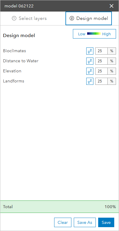 Design model tab in the GeoPlanner Modeler tool